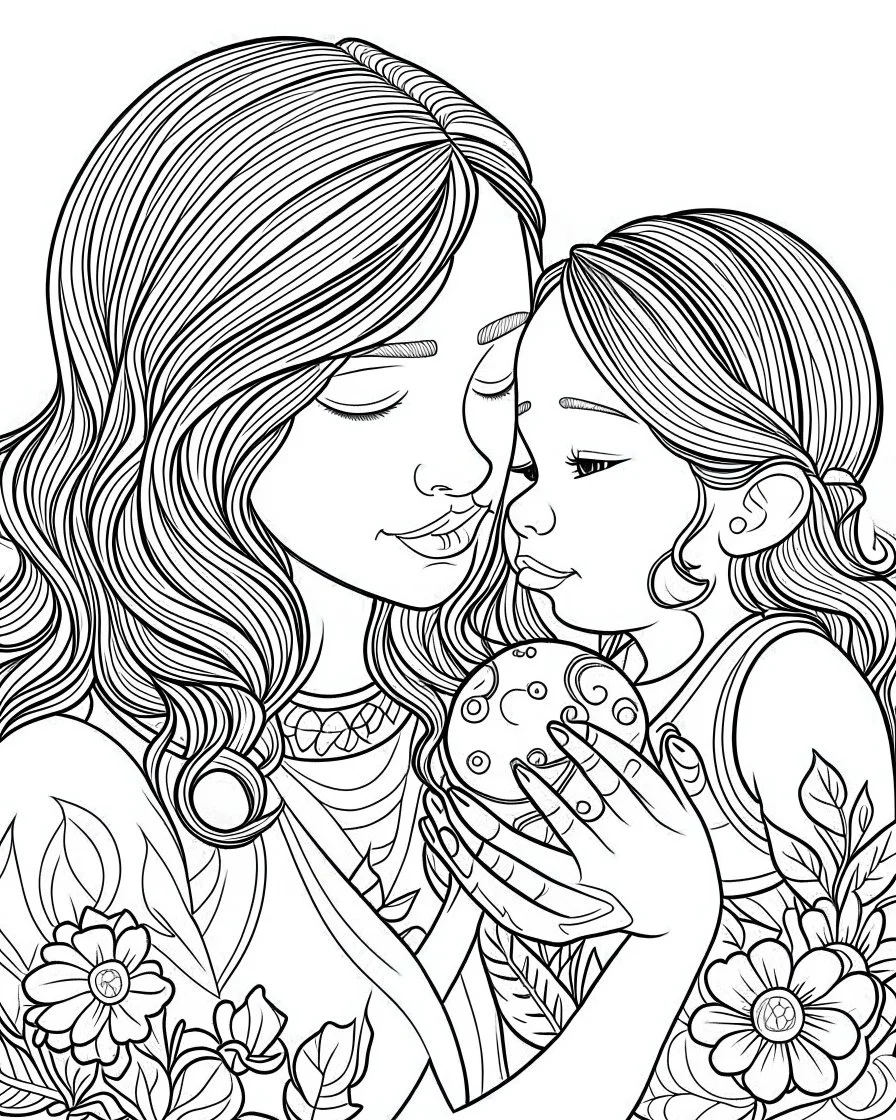 mothers Day coloring with mother with girl