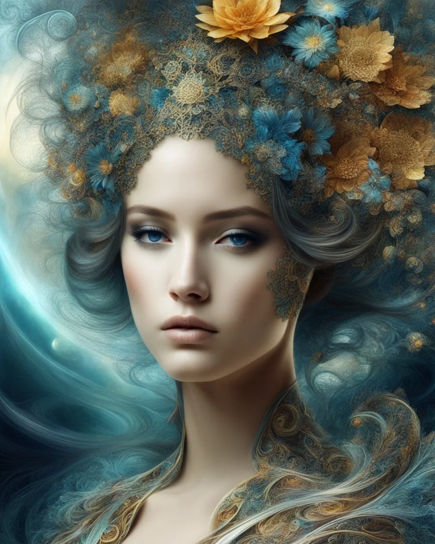 Fractals Surrealism blend beautiful girl