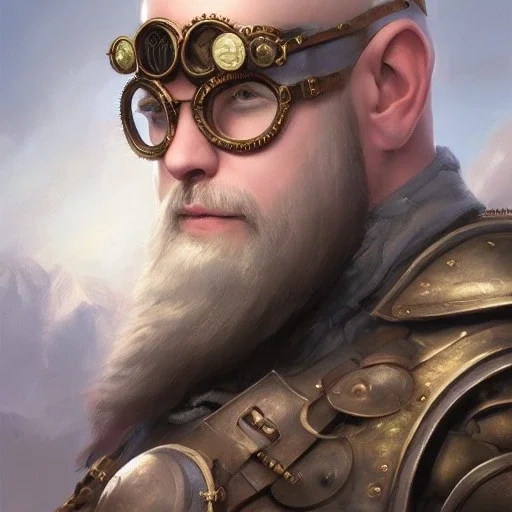 a _ fantasy _ style _ portrait _ painting _ of beautiful white male dwarf black hair short head smirk round face steampunk goggles rpg dnd oil _ painting _ unreal _ 5 _ daz. _ rpg _ portrait _ extremely _ detailed _ artgerm _ greg _ rutkowski _ greg