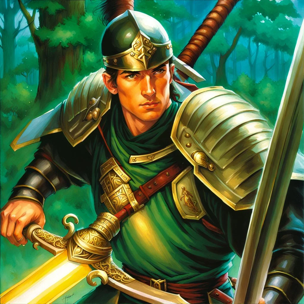 fantasy 90's tcg art of a heroic swordsman