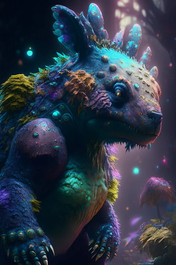 Bear dinosaur bunny alien,FHD, detailed matte painting, deep color, fantastical, intricate detail, splash screen, complementary colors, fantasy concept art, 32k resolution trending on Artstation Unreal Engine 5