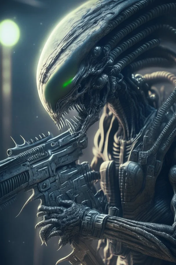 Alien with a gun ,highly detailed, artstation, sharp focus,4k