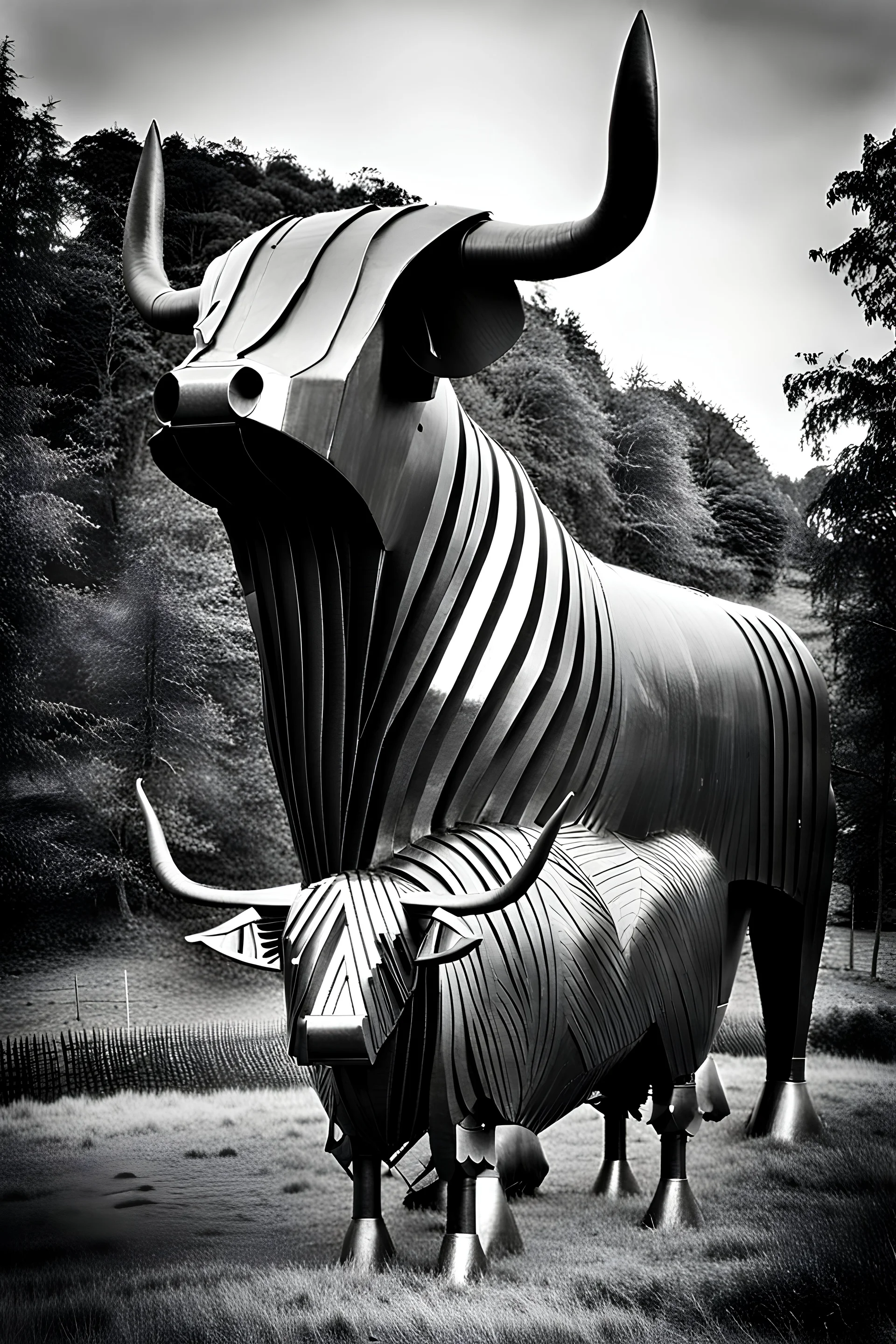 Giant highland cow made of metal