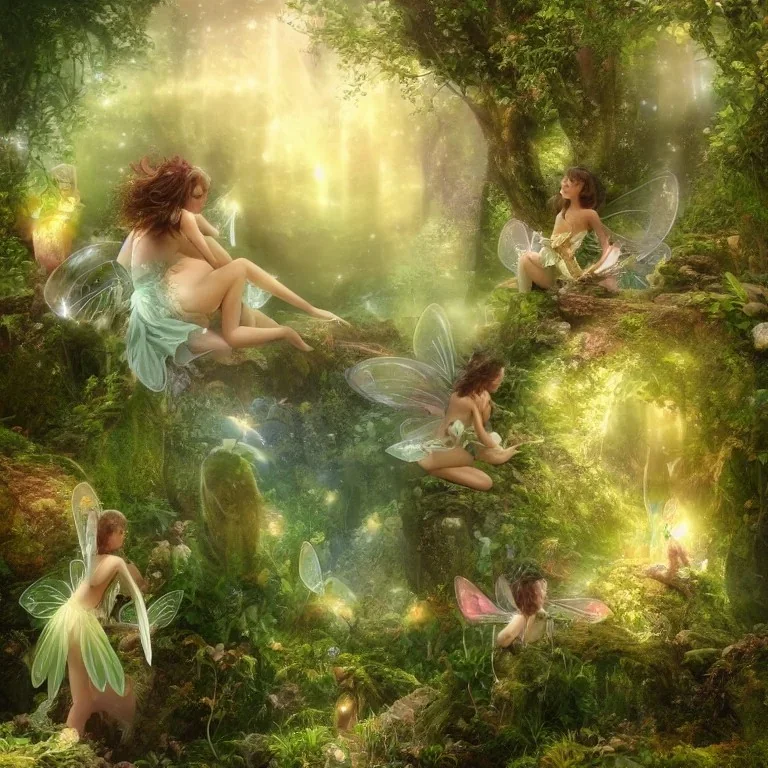 subtle and luminous fairies in magical environnement