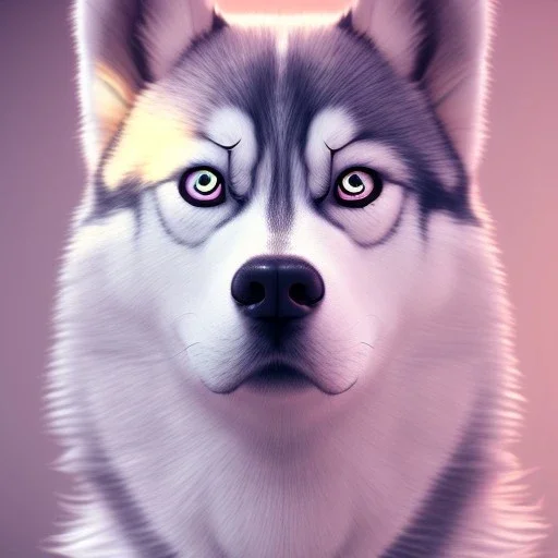 Husky, pink eyes, 8K, cinematic lighting, sharp focus, masterpiece, expert