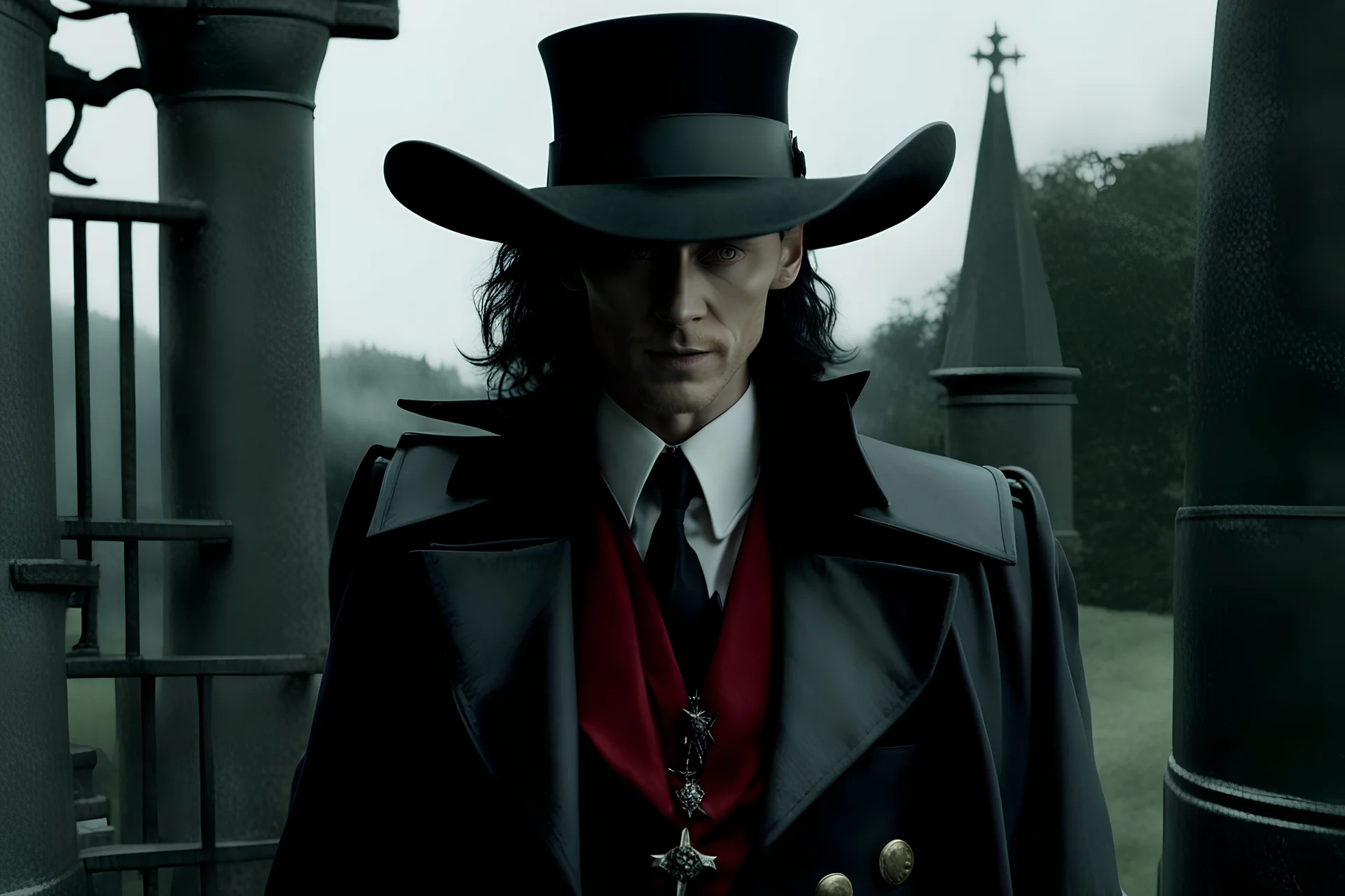 Still frame of Tom Hiddleston as Alucard from the live action "Hellsing" movie based on the anime of the same name.