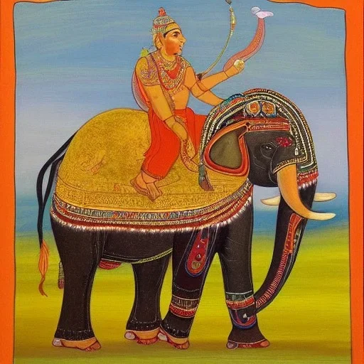 pegan god riding an indian elephant painting