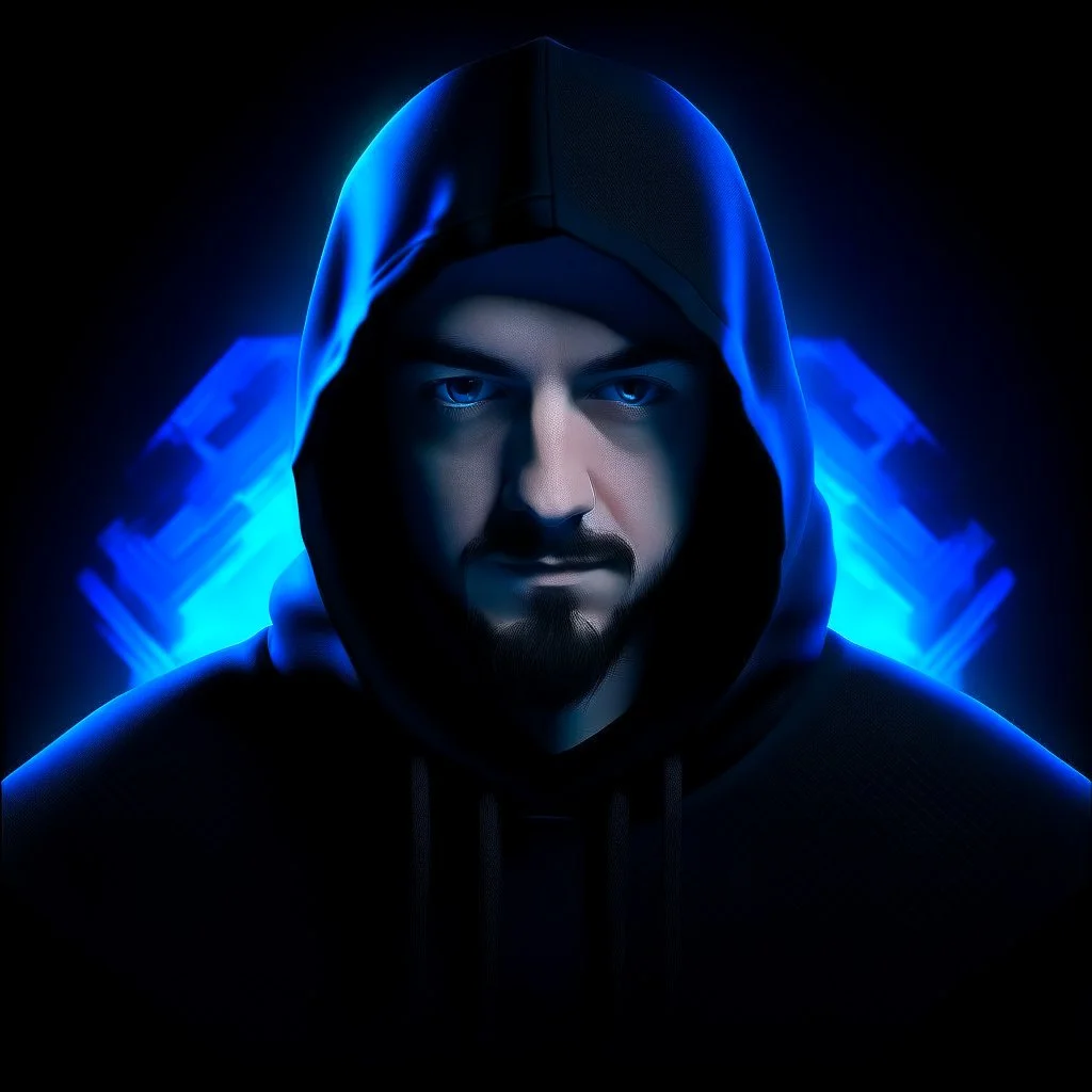 Epic blue profile picture for my youtube channel in a black void with hoodie