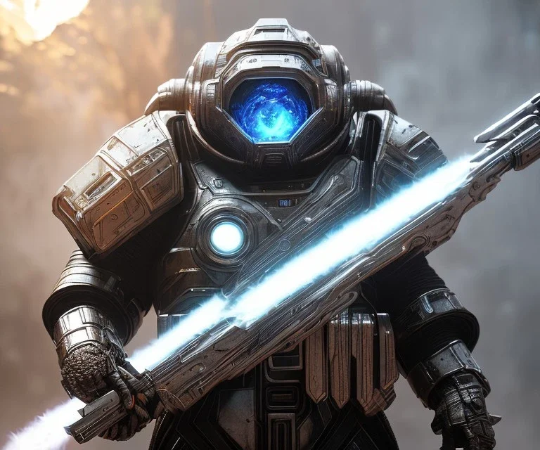 Full scale Epic Character design, strong Alien Male galaxy void soldier wearing metal armor with glow, mist, photorealistic, octane render, unreal engine 5 style, ultra detailed, volumetric lighting, Dark Alien planet, wearing a helmet and a cape, aiming with a rifle, detailed face, detailed rifle