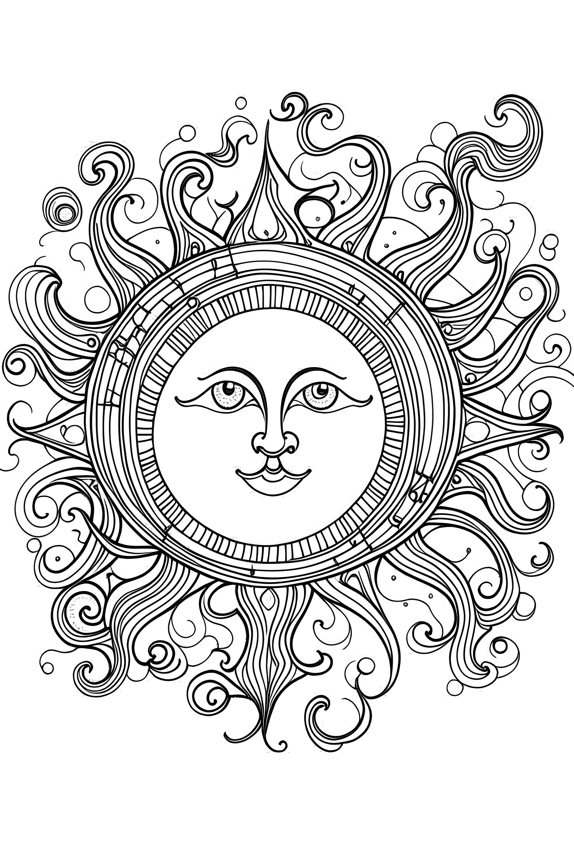 outline art for Sun coloring pages with sitch, white background, Sketch style, full body, only use outline, dementia patients style, clean line art, white background, no shadows and clear and well outlined.