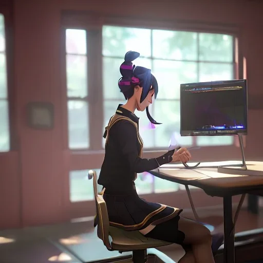 Anime girl studying in the classroom, unreal engine 5 --ar 2:1