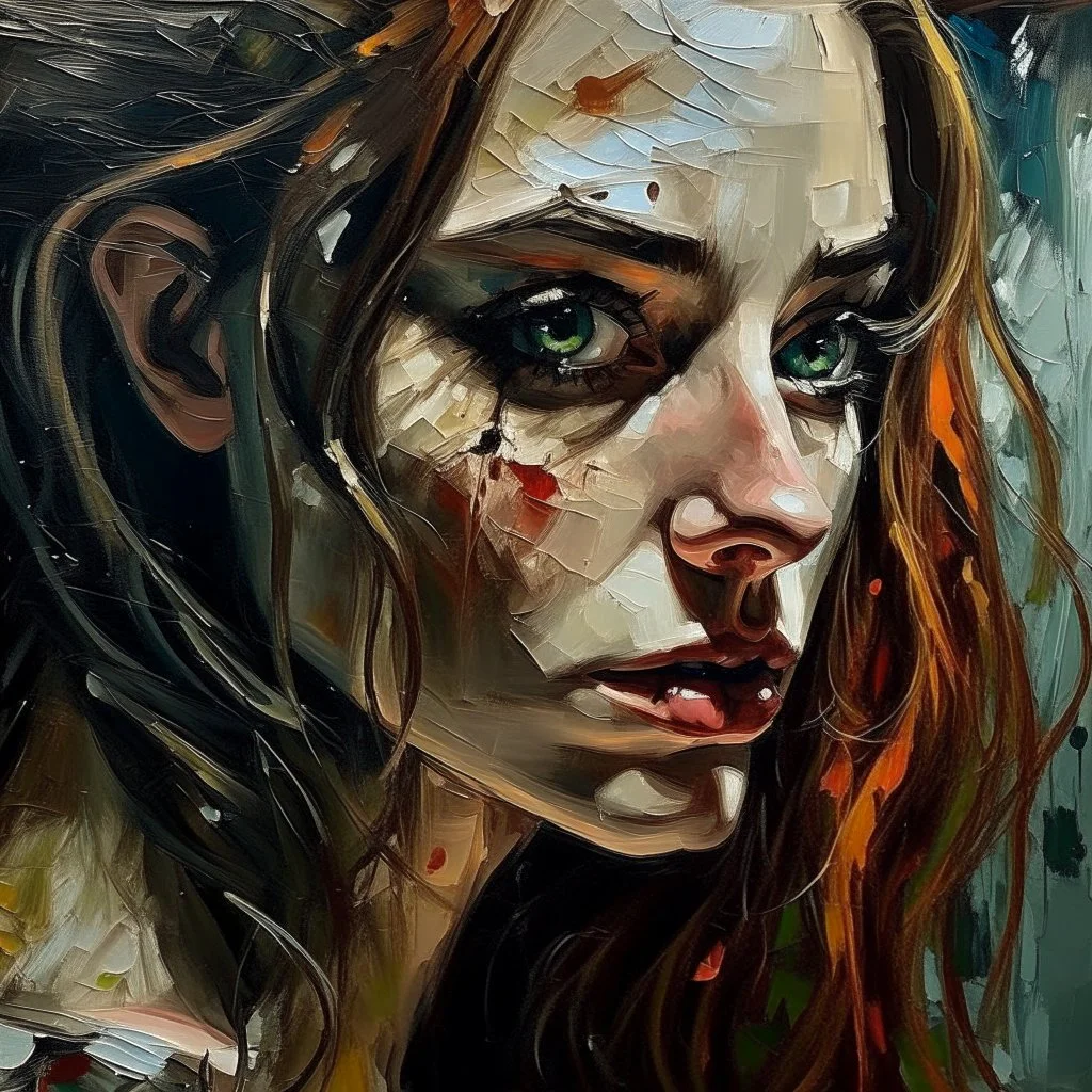 woman. Heavy impasto acrylic painting.