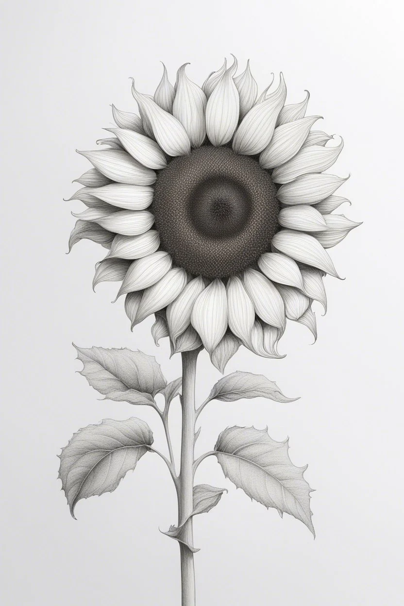 A Minimalist white ink pencil and white drawing of white a sunflower in a white background