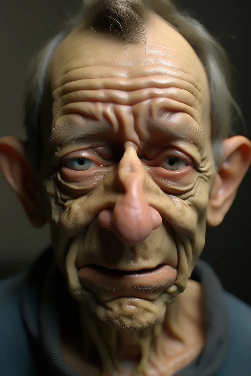 ,make an ugly human crying and with very realistic normal ears