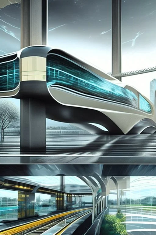 Water metro station design, modern, sophisticated, futuristic, assume year to be 2100