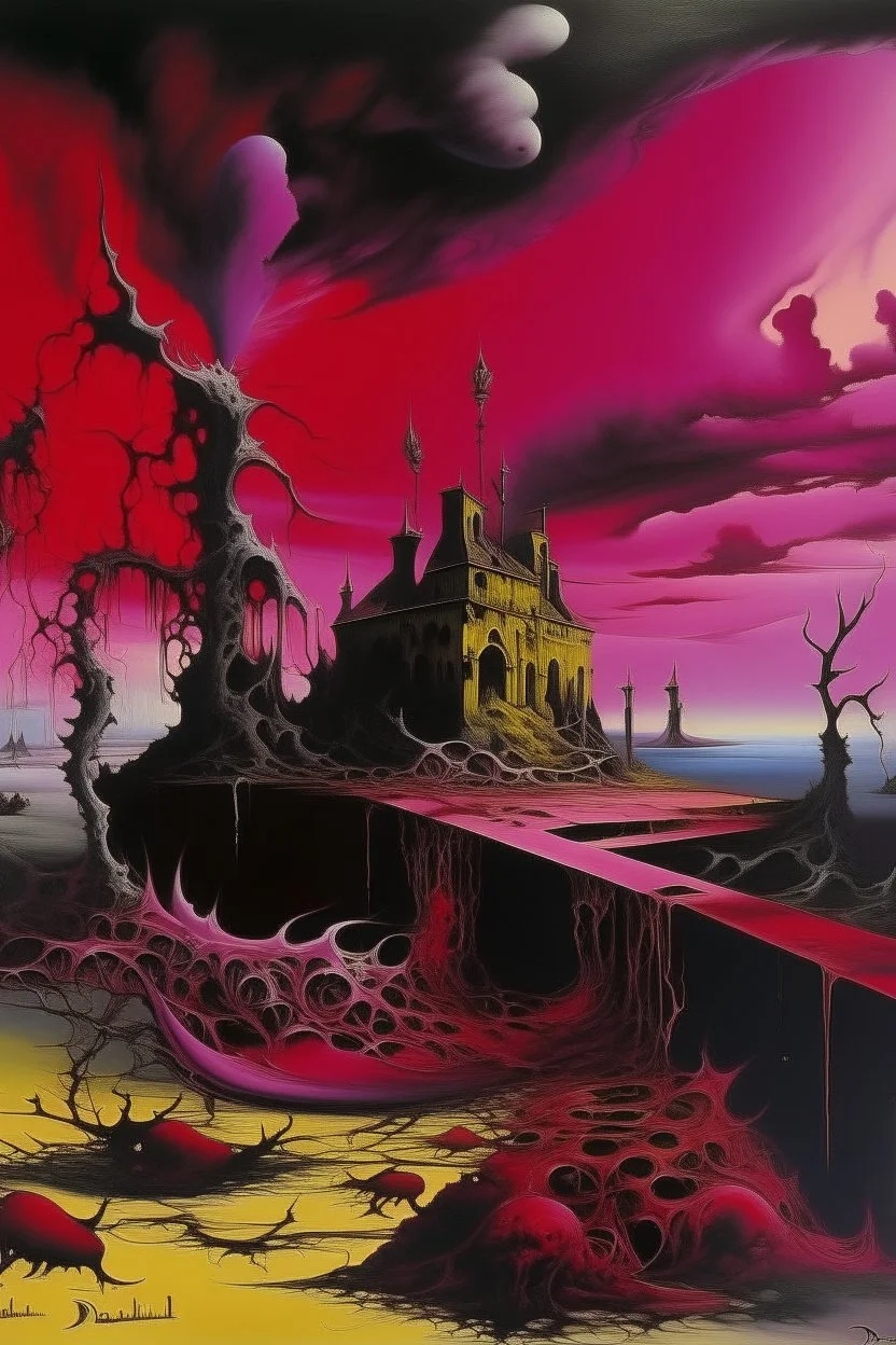 A dark magenta paranormal penitentiary painted by Salvador Dali