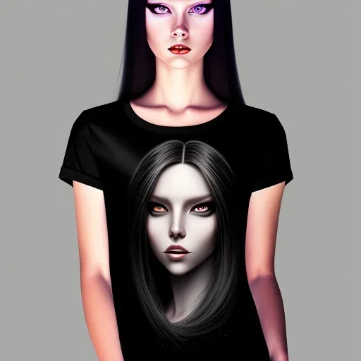 black long hair lady with black eyes shirt under the Stars