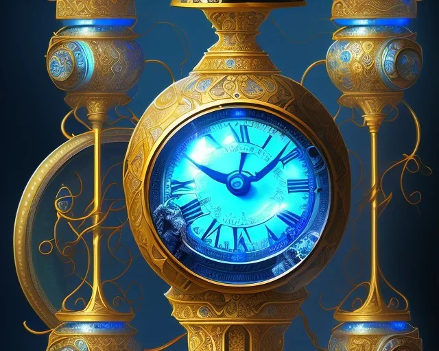 a glowing blue hourglass, realistic, meticulously detailed, intricately detailed