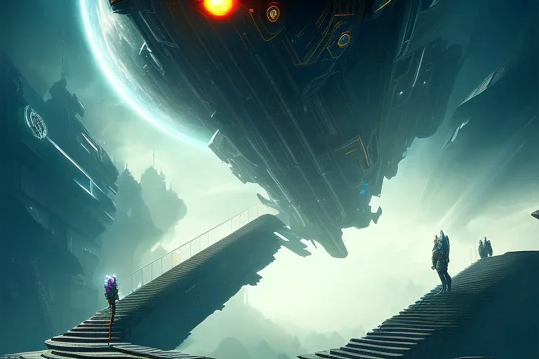 stairway to heaven, atmospheric, mystical, beautiful colours, romanticism, fantasy, cyberpunk