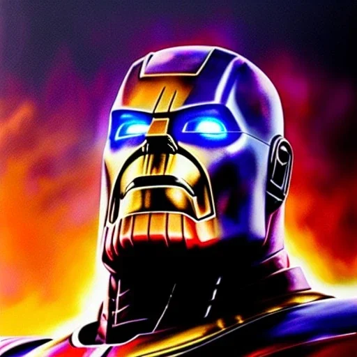 Ultra detailed fullbody Portrait in oil on canvas of Thanos fusion with ironman with Armor,intense stare,extremely detailed digital painting, extremely detailed face,crystal clear Big eyes, mystical colors ,perfectly centered image, perfect composition, rim light, beautiful lighting,masterpiece,8k, stunning scene, raytracing, anatomically correct, in the style of robert e howard and Ken Kelley and Ohrai Noriyoshi and Simon Bisley and tomzj1