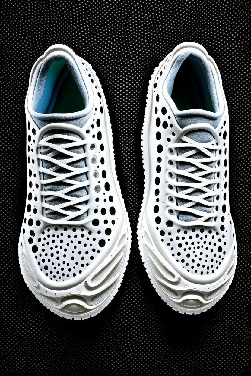 The bottom of the soles of two shoes. The tread pattern is white and made entirely from the shapes of ghosts. Use no more than 4 colours.