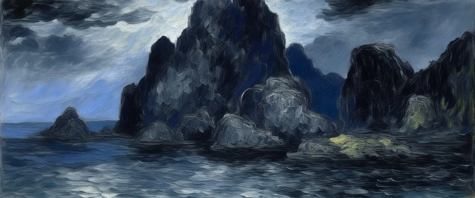 A dark gray isles of gloom painted by Claude Monet