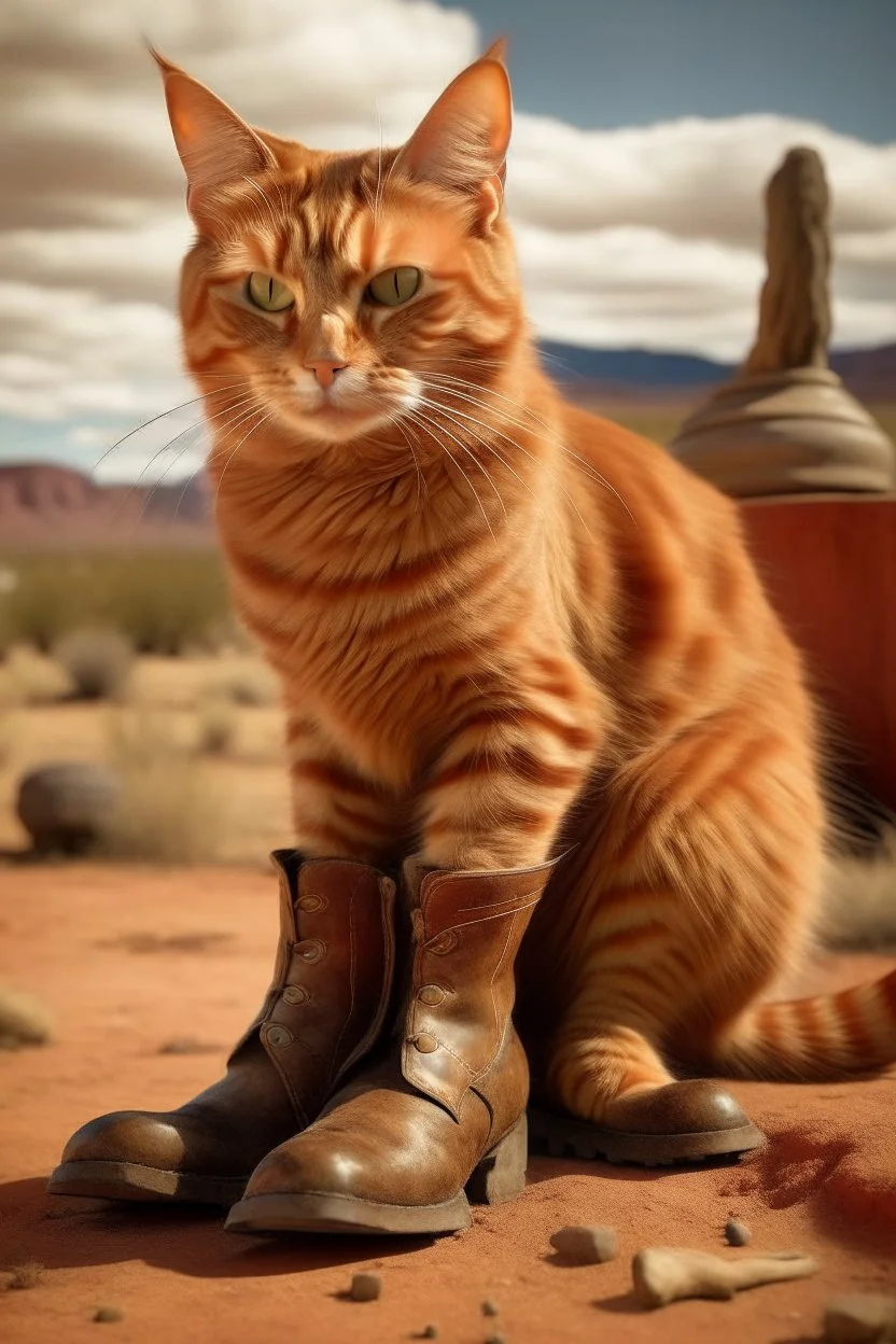 gato de colorado, con botas tejanas, dentro de un tiroteo en el lejano oeste. estilo caricatura real