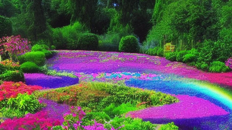 verybeautiful-magical-garden-of-the-angelic-kingdom-blue-and-pink-plants-and-trees-small-river-sunshine-flowers-haze-thumb-rainbow-ufo-bright-colors-light flowers