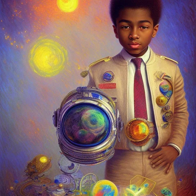 African American young boy creative space inventor by Monet