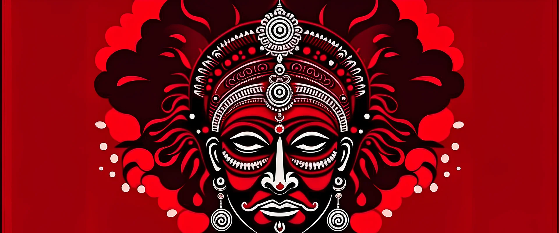 create an art composition which has black and bit dark red colors leave a space at center for large text- no need to write something into it, around the text fill with various traditional art forms include - Kathakali,Mohiniyattam,Koodiyattam,Thullal,Theyyam,Kalaripayattu,Ottamthullal,Chavittunatakam,Krishnanattam,Margamkali,Parichamuttukali,Oppana,Thiruvathirakali,Duffmuttu,Padayani,Nangyar Koothu,Pulikali- fill the space with these in the said colors- art forms should be so small, overlapping