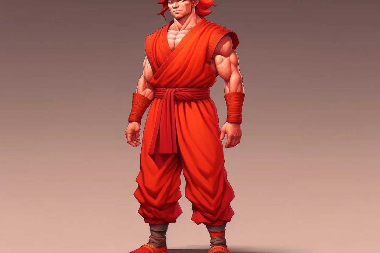 Full Body, Male Red Dragonborn, monk, outfit like goku