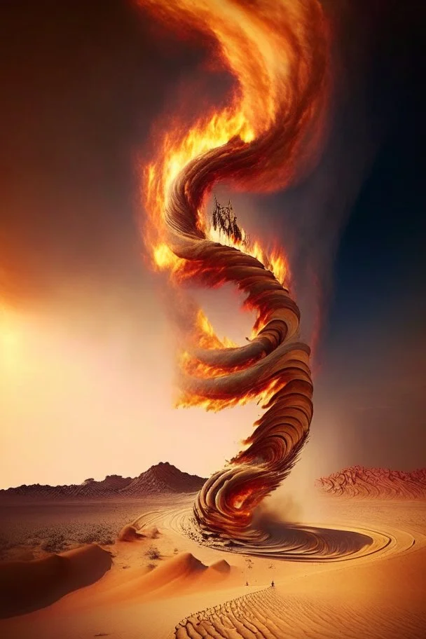 Spiraling column of fire chasing Isrealites across the desert