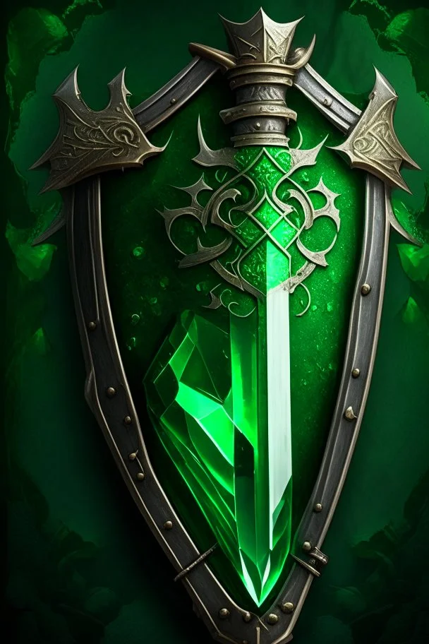 The crest for the Emerald Alliance is a green emerald gemstone with a sword piercing through it. This would represent the city of Emerald Bay and the adventurers who helped protect it.