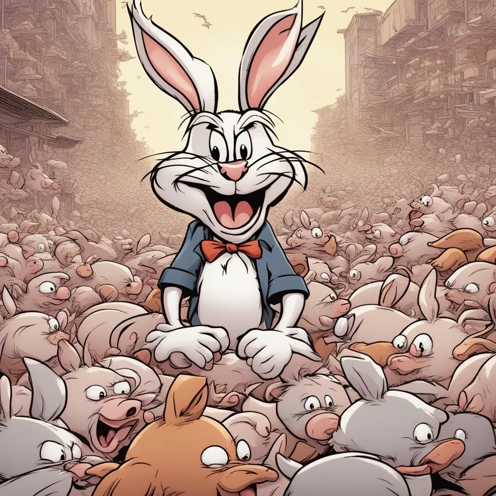 swarm of the swine pigpen pigsty in an epic capitalistic journey of comics , makethem swag angelic poggers bugs bunny