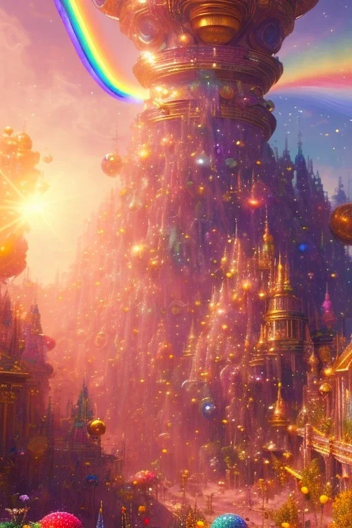 cascade of rainbow and gold crystals, cosmic and galactic ambiance, full of details, smooth, bright sunshine，soft light atmosphere, light effect，vaporwave colorful, concept art, smooth, extremely sharp detail, finely tuned detail, ultra high definition, 8 k, unreal engine 5, ultra sharp focus