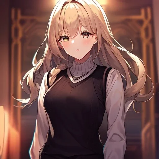 Clear focus, High resolution,{{masterpiece}}, {{ultra detailed}}, {ultra quality}, {dramatic shadows}, {cinematic lighting}, intricate expression, clothing-sweater_vest, clothing_style-anime school girl