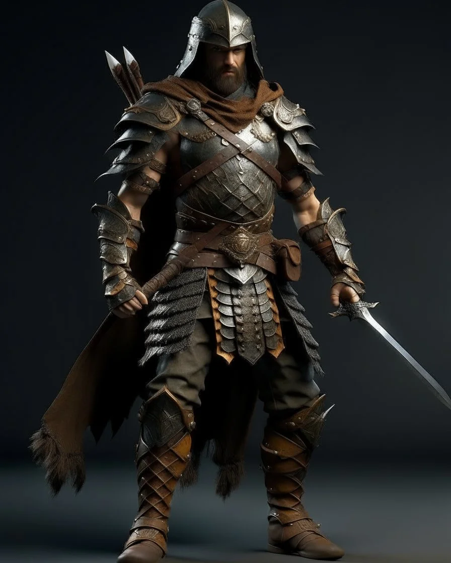 Warrior warrior with leather and metal clothes