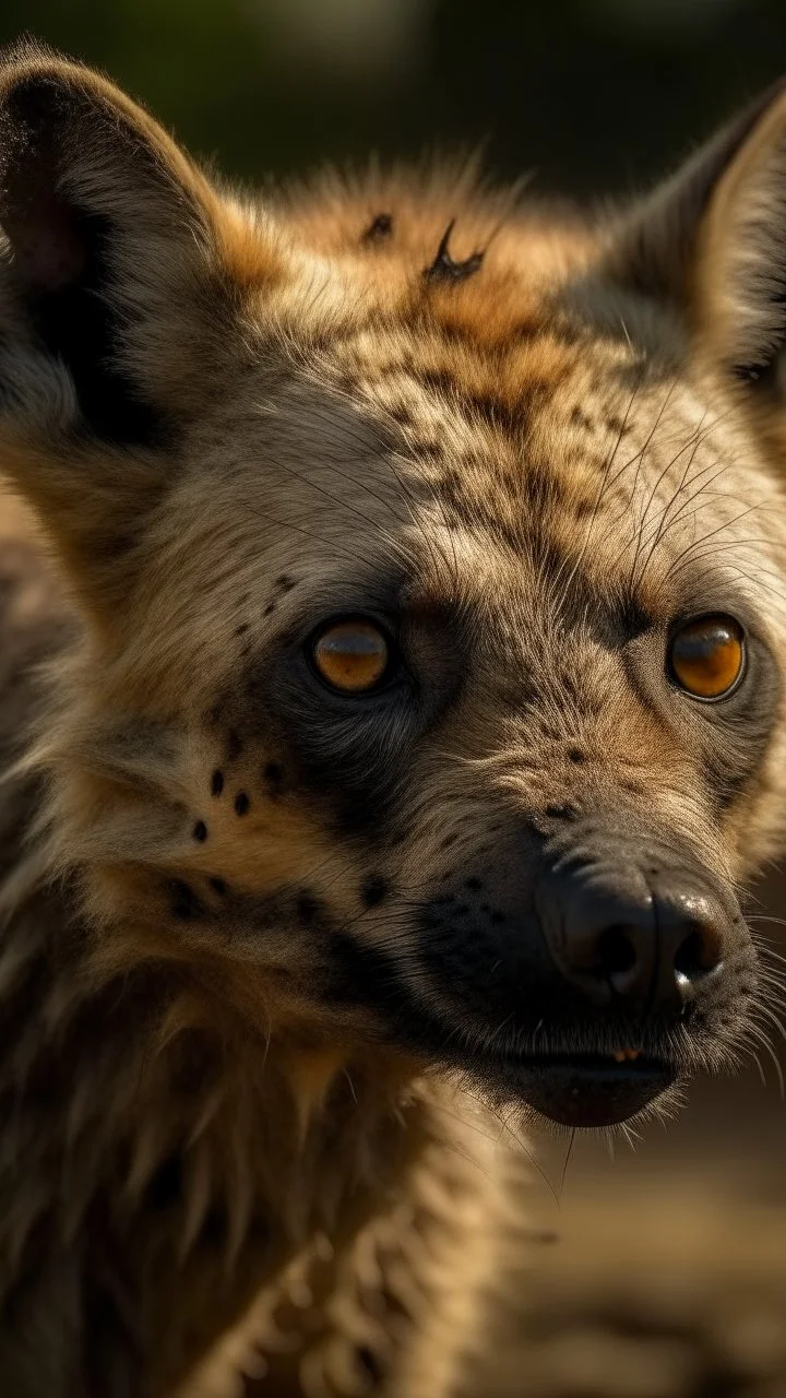 Texture made of coffee powder and dirt of a Hyena has bad painting of dark brown color on his face