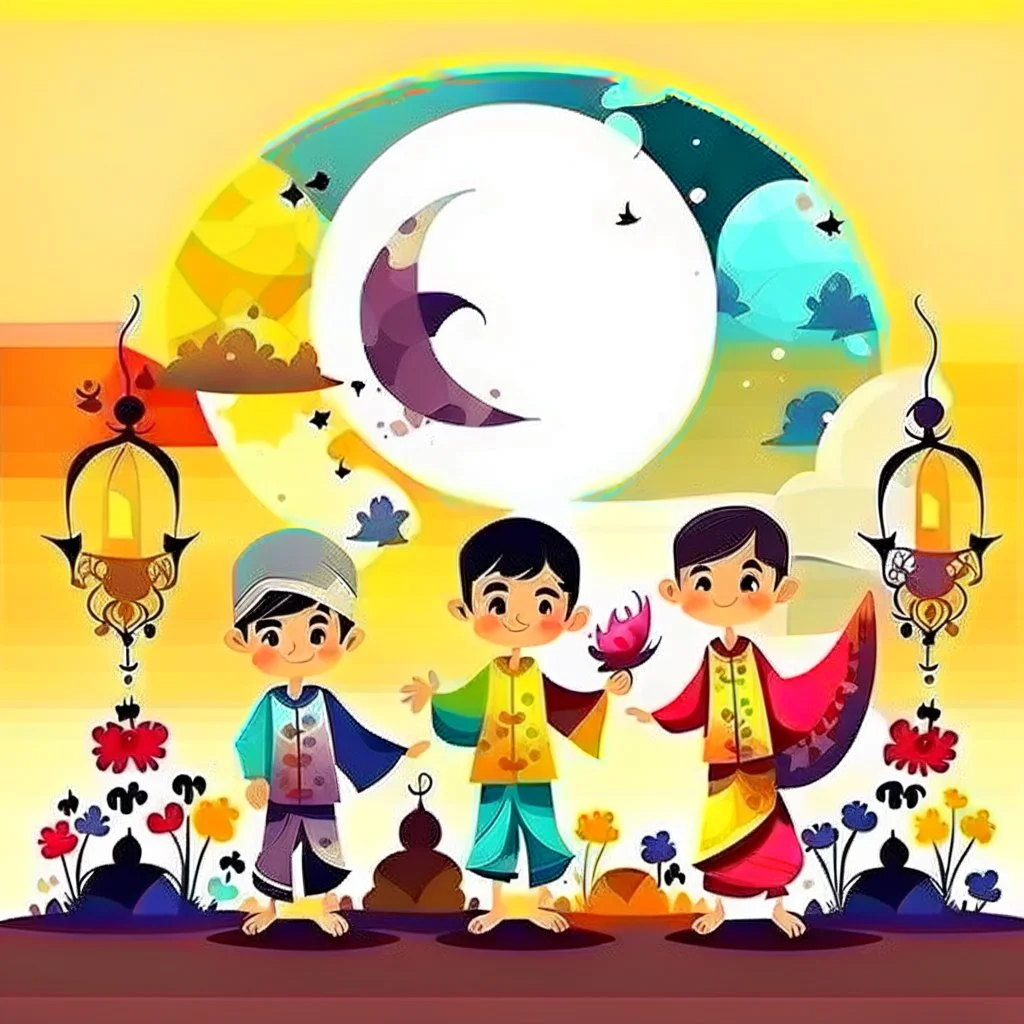 Abstract children celebrating end of ramadan