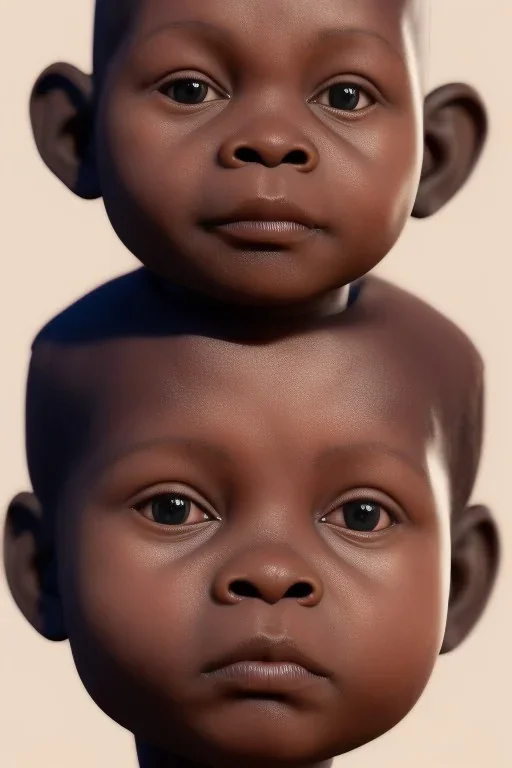 african baby head portrait, warrior costume, 3d, village, robot, fetus, 8k quality