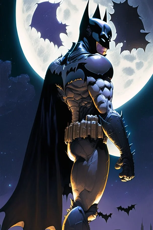 a batman standing in front of a full moon, masayoshi suto and artgerm, artgerm and genzoman, batman mecha, as seen on artgerm, batman beyond, featured on artgerm, artgerm comic, artgerm greg rutkowski _ greg, style of artgerm, artgerm and ben lo and mucha