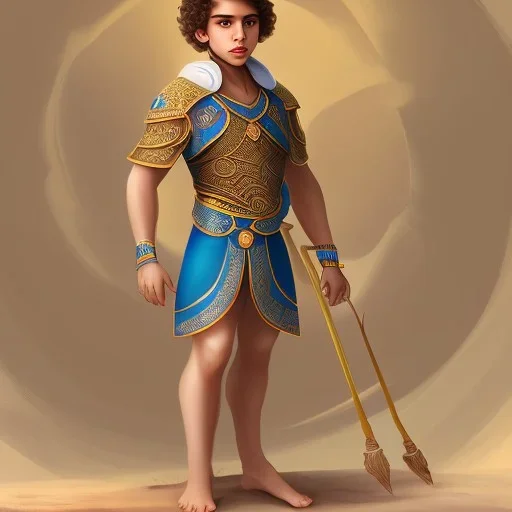 beautiful 12 year old arabic boy with curly hair and light blue eyes dressed in loincloth