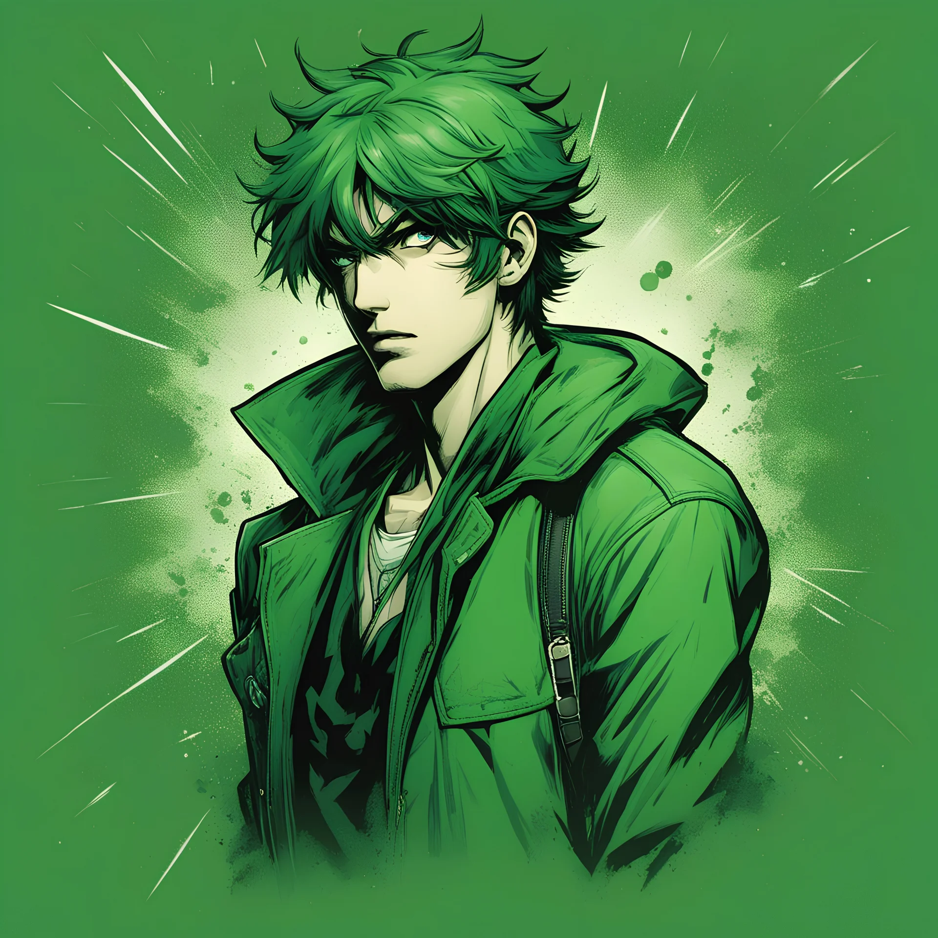 V, comic style, green