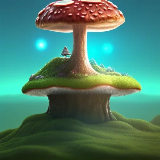 100mm photo of isometric floating island in the sky, surreal mushroom with jewels, intricate, high detail, behance, microworlds smooth, macro sharp focus, centered