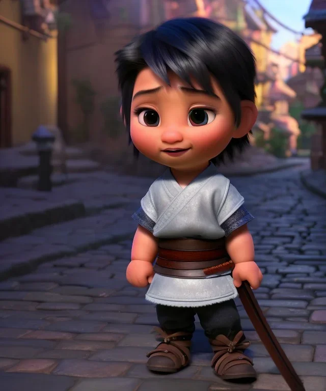 little boy samurai. shadows, Brent Weeks, Night Angel, cobblestone street alley, highly detailed, hyper-detailed, beautifully color-coded, insane details, intricate details, beautifully color graded, Cinematic, Color Grading, Editorial Photography, Depth of Field, DOF, Tilt Blur, White Balance, 32k, Super-Resolution, Megapixel, ProPhoto RGB, VR, Halfrear Lighting, Backlight, non photorealistic rendering