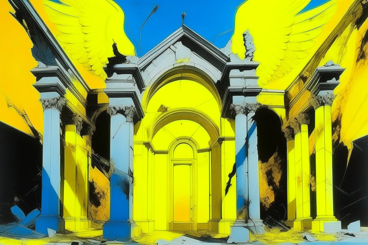 Yellow light angelic ruins painted by Andy Warhol