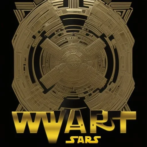 super embossed "STAR WARS" text, caption, shiny. gold and silver and black metallic, reflective, centered