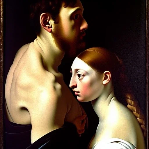 portrait of a male and a beatiful female Caravaggio style