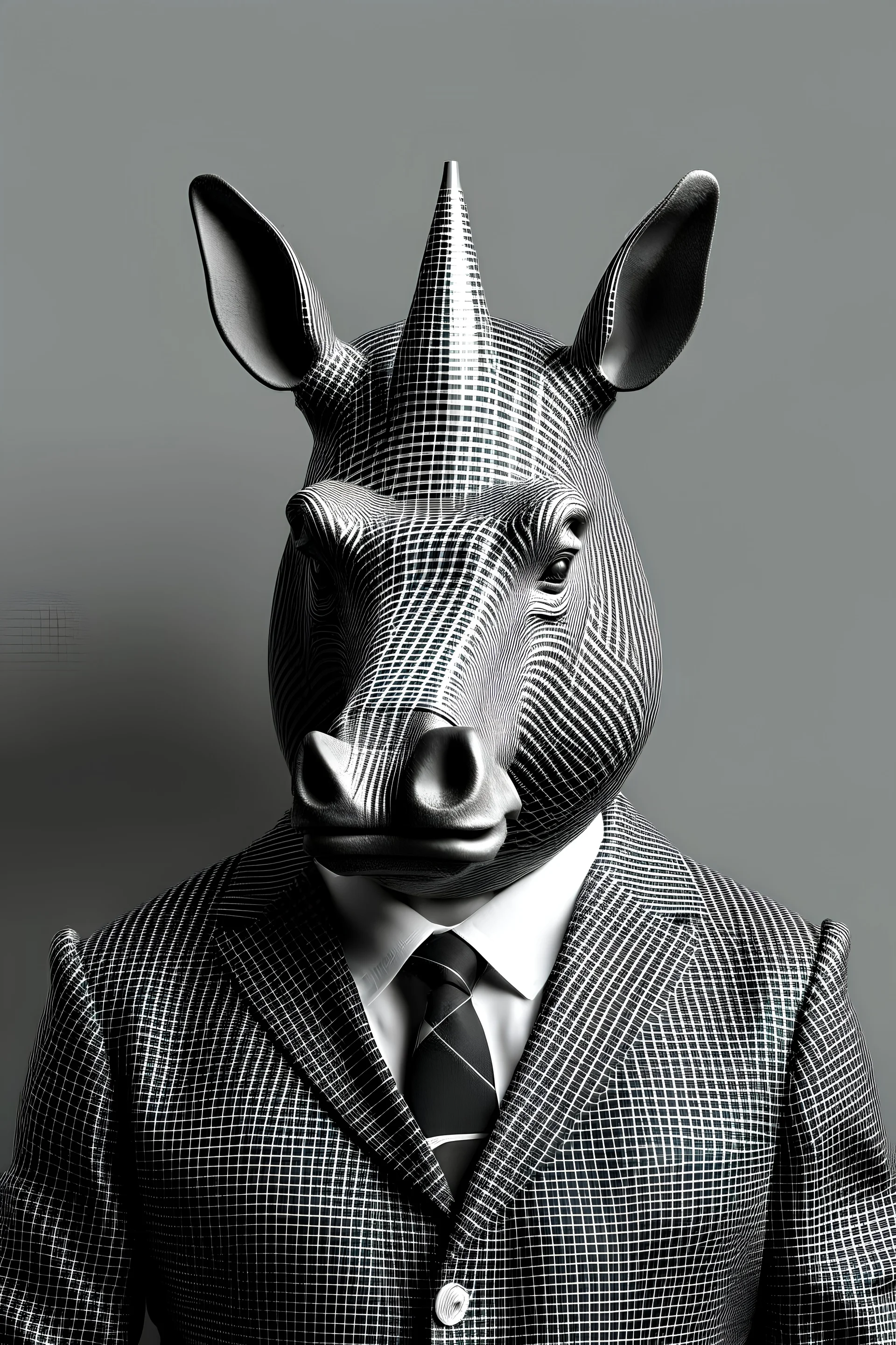 a headpiece merge with rhinoceros and grid pattern, office style
