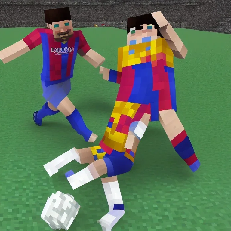 Lionel Messi in Minecraft beating up Christiano Ronaldo